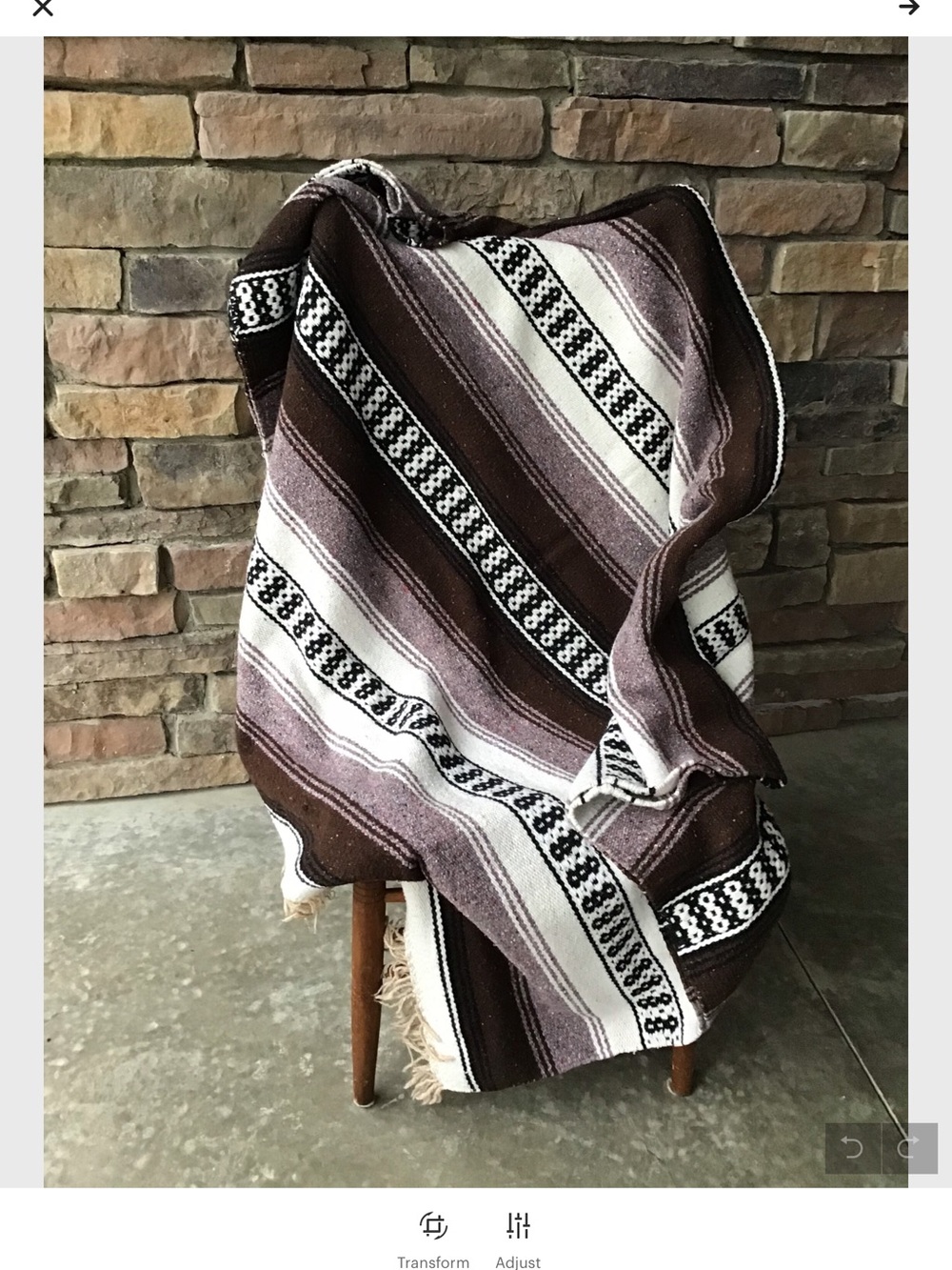 Vintage Striped Mexican Blanket Throw in Brown & Cream